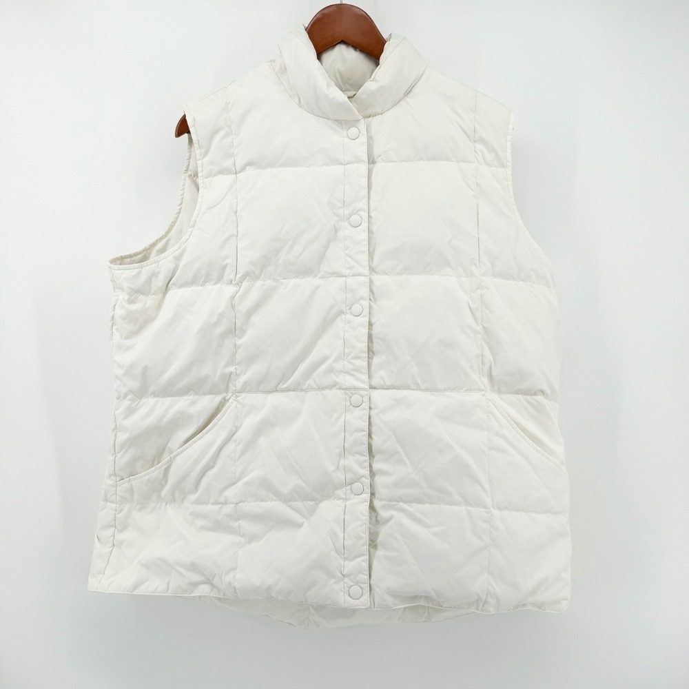 Lands' End Women's 2X 20W-22W Down Puffer Vest Cream Ivory Quilted Warm Gilet